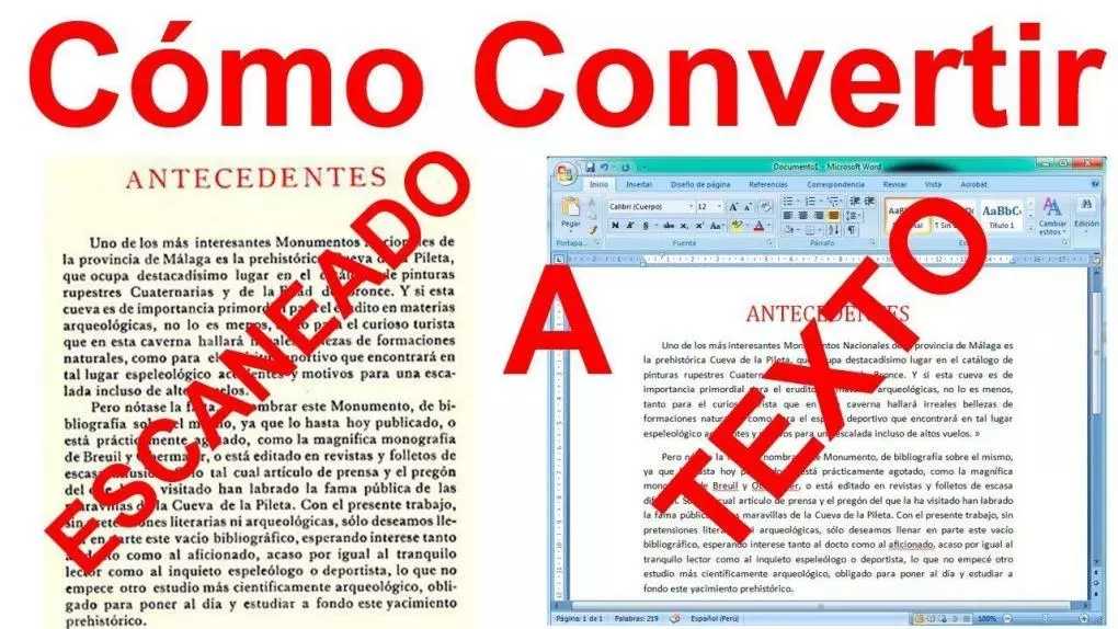 Convertir de imagen con texto a texto digital (formato OCR).