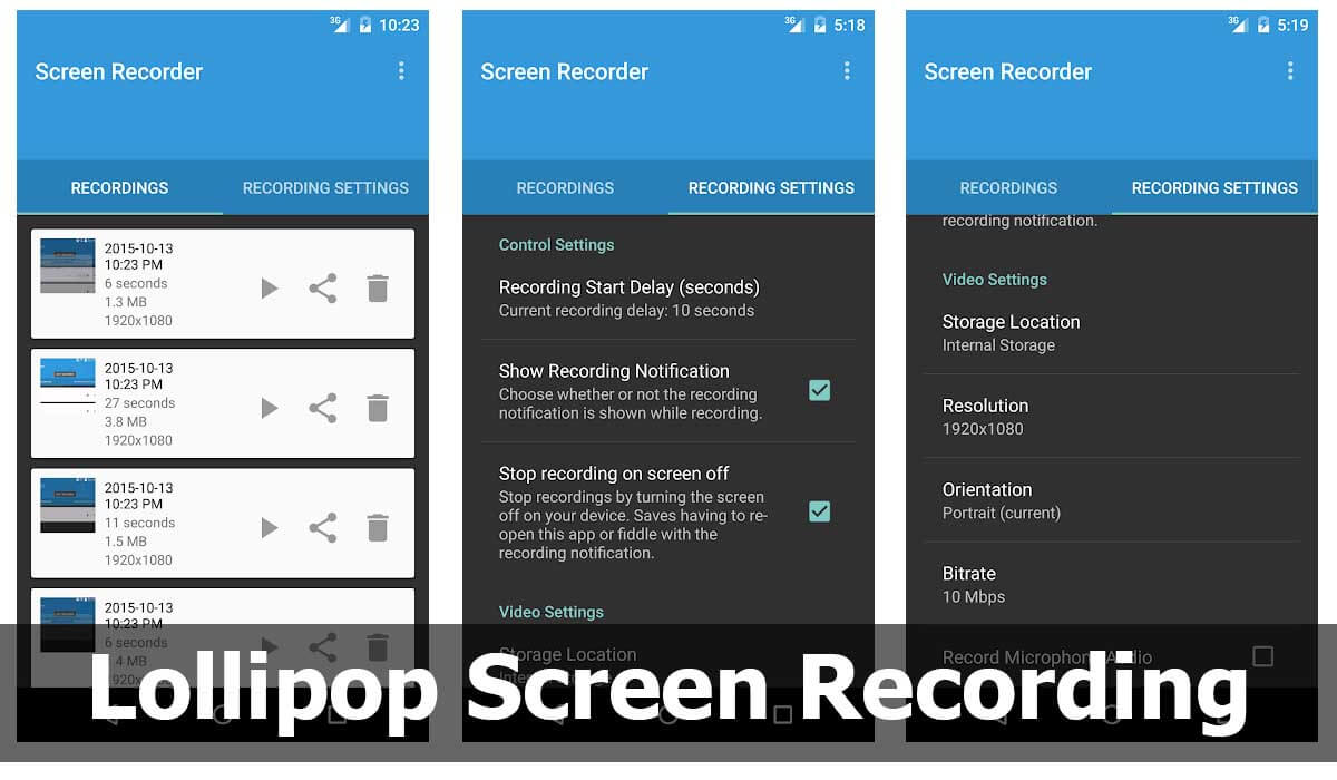 Otra de las alternativas para grabar pantalla es Lollipop Screen Recording
