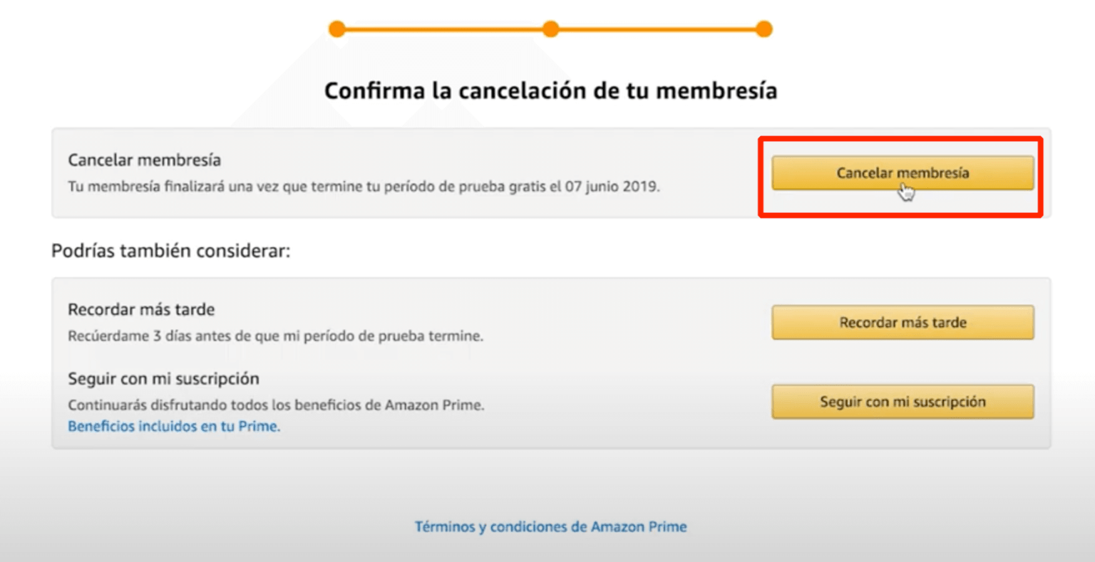 suscripci�n amazon prime cancelar