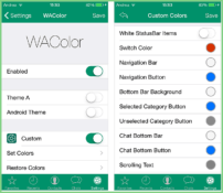 Ajustes de colores de WhatsApp en iOS.