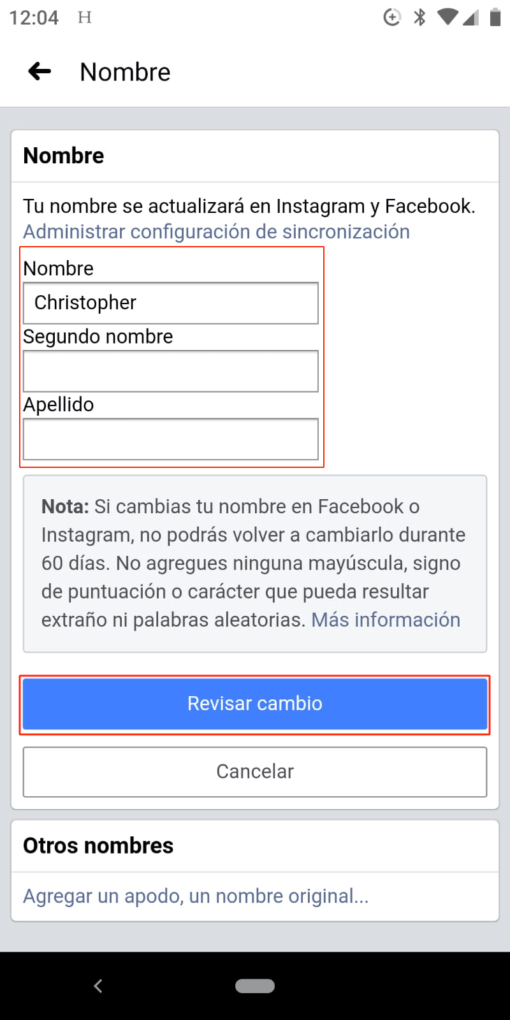 Ahí es donde podrás cambiar tu nombre de Facebook.