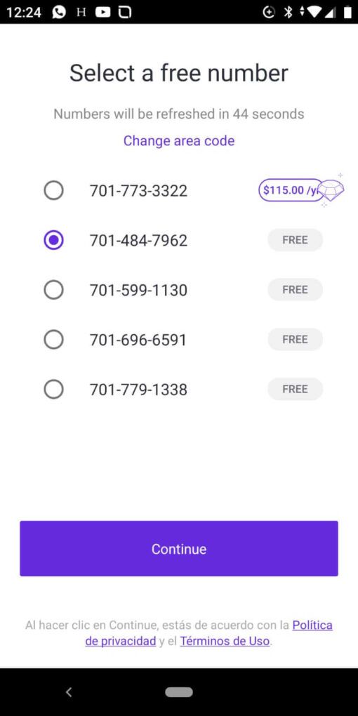 Selecciona el número para hacer llamada gratis por internet.
