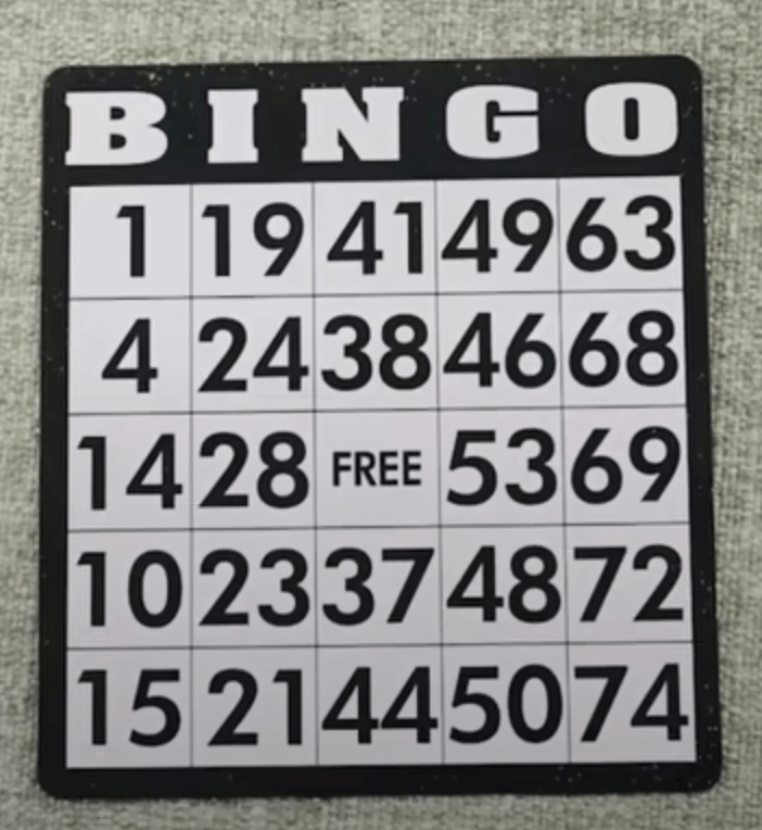Este es un ejemplo de Carta de Bingo.
